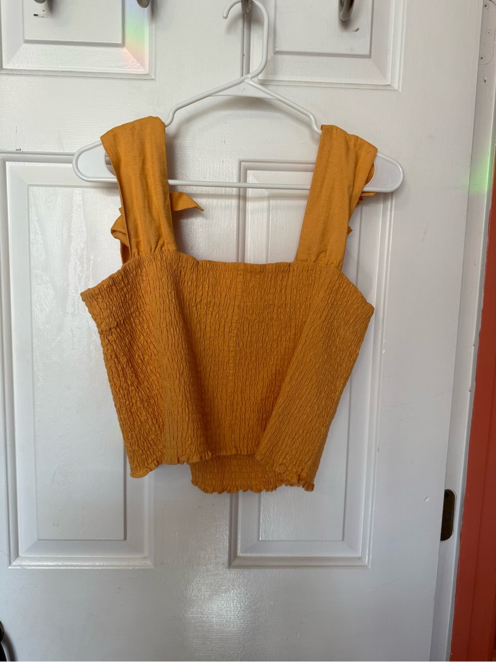 Wray Orange Smocked Square-Neck Crop Top - Women